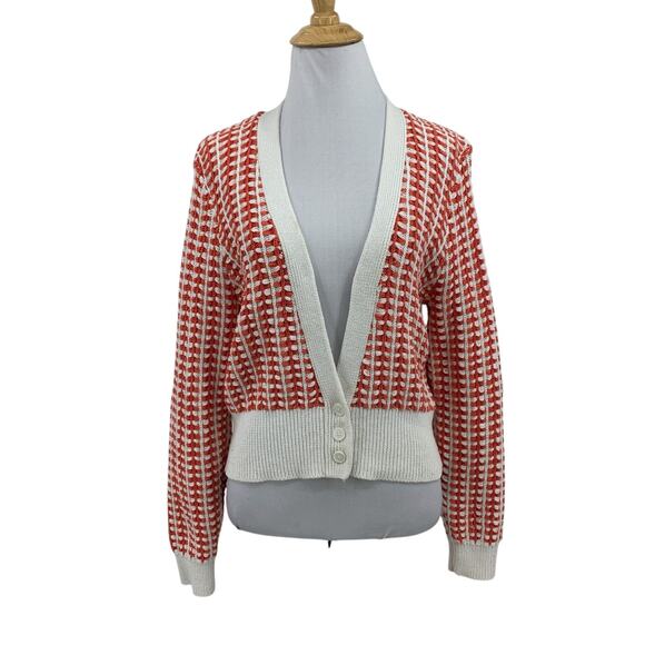 Maeve Cardigan Womens M Medium Coral White Bridget Lower Buttons Anthropologie - Picture 1 of 13